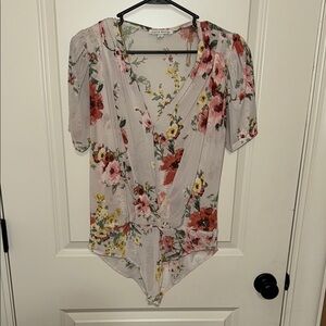 Haute Monde Cream Floral Wrap Bodysuit